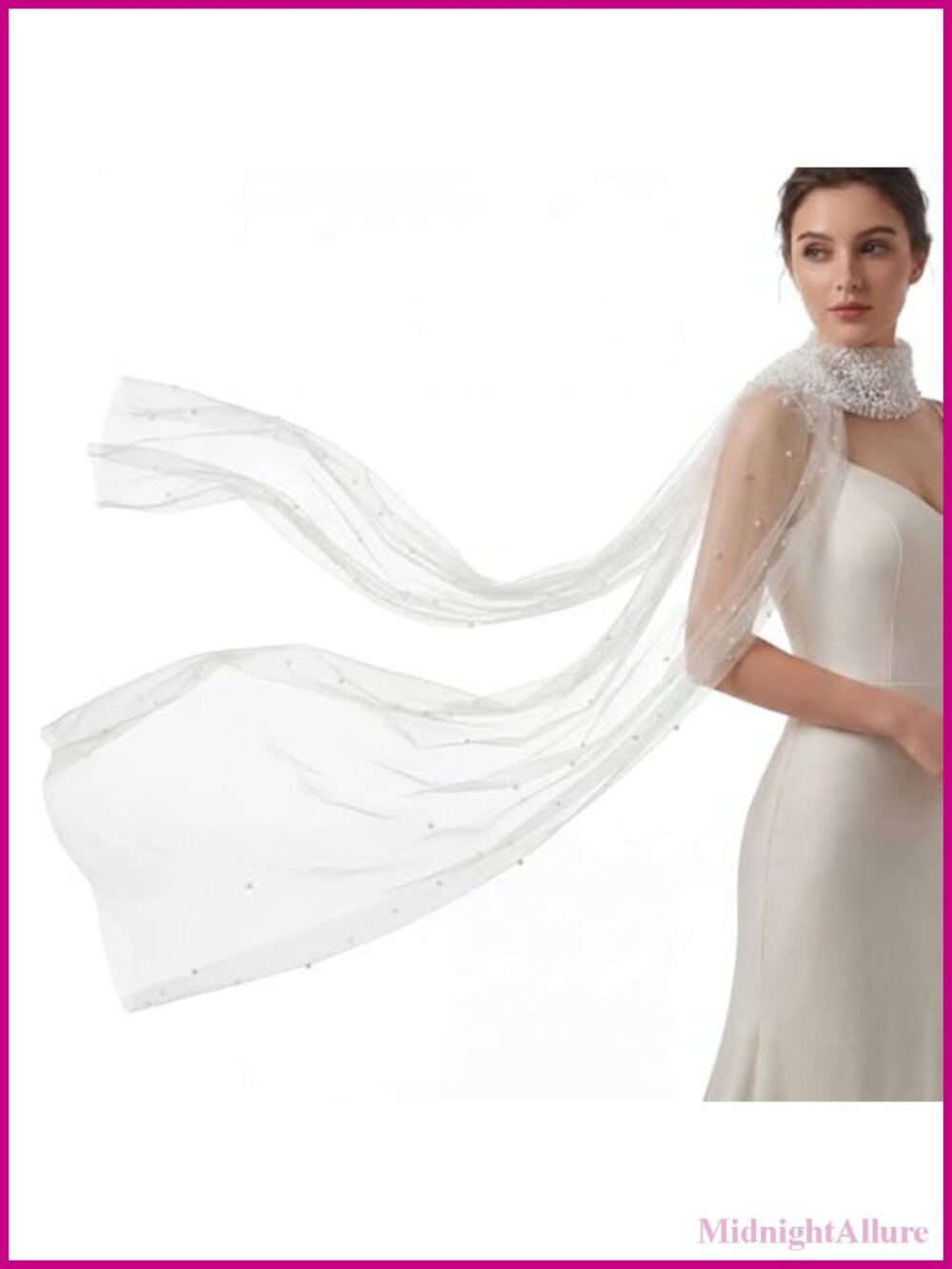 Bridal Neck Scarf 142 Inch Pearl Tulle Wedding Shawl